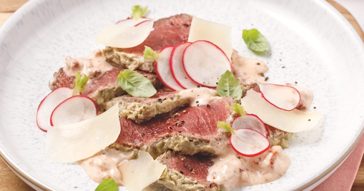 M'LORD Fine Foods - Beef Tataki with artichoke pesto